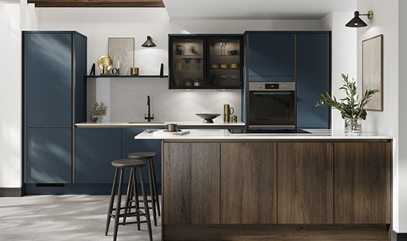 Hockley-Textures-Walnut-and-Super-Matt-Marine-Blue-Handleless
